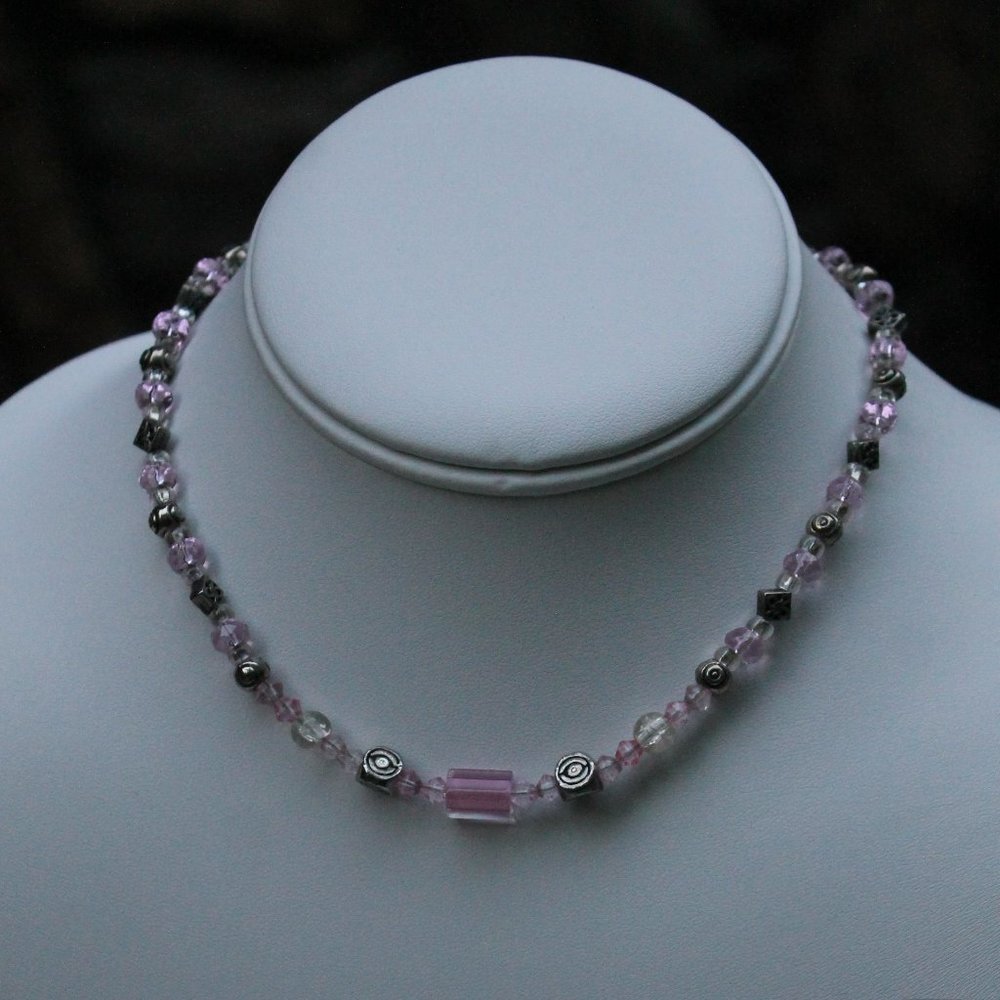 Vintage Pink Crystal and Silver Choker Necklace